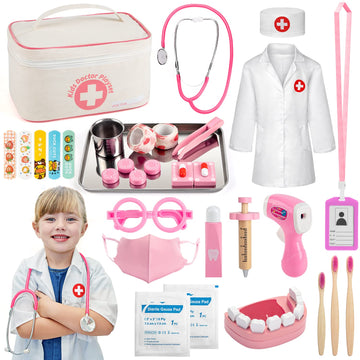 Efoshm Doctor Kit For Kids, 32 Pieces Toy Medical Kit With Stethoscope, Coat, Doctor Pretend Play Toy Set With Medical Storage B