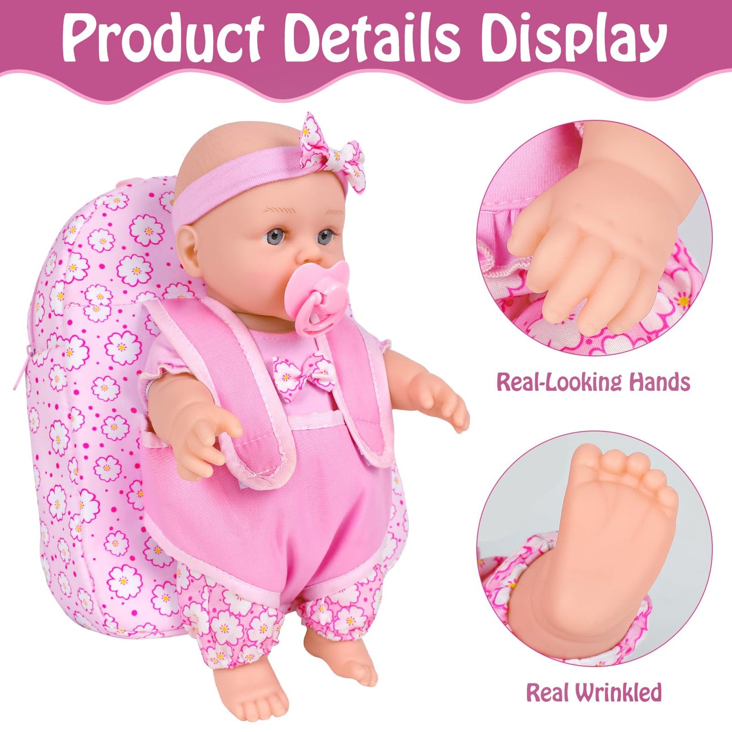 Uzidbto 12 Inch Baby Dolls With Backpack Carrier Can Store Doll Clothes And Accessories,12'' Reborn Baby Doll Set In Gift Box Wi