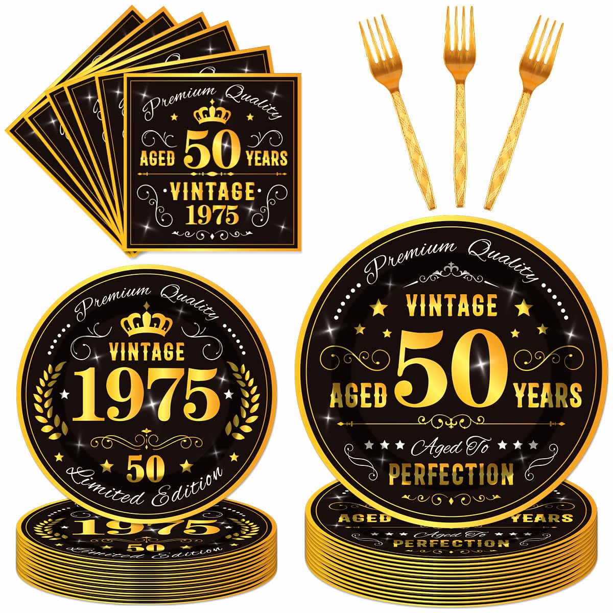 EUOYUFO 96PCS 50th Birthday Plates and Napkins Party Supplies 50th Birthday Decorations for Men 50th Anniversary Decorations Vin