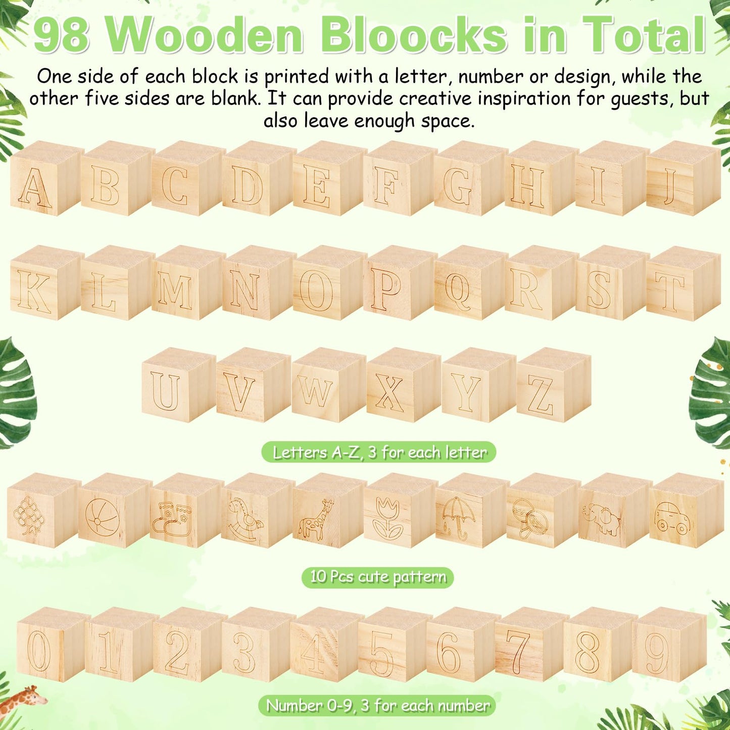 Marsui 136 Pcs Baby Shower Blocks to Decorate Game Kit Includes 98 Wooden Blocks, 36 Markers, 1 Game Sign, 1 Storage Box for Bab