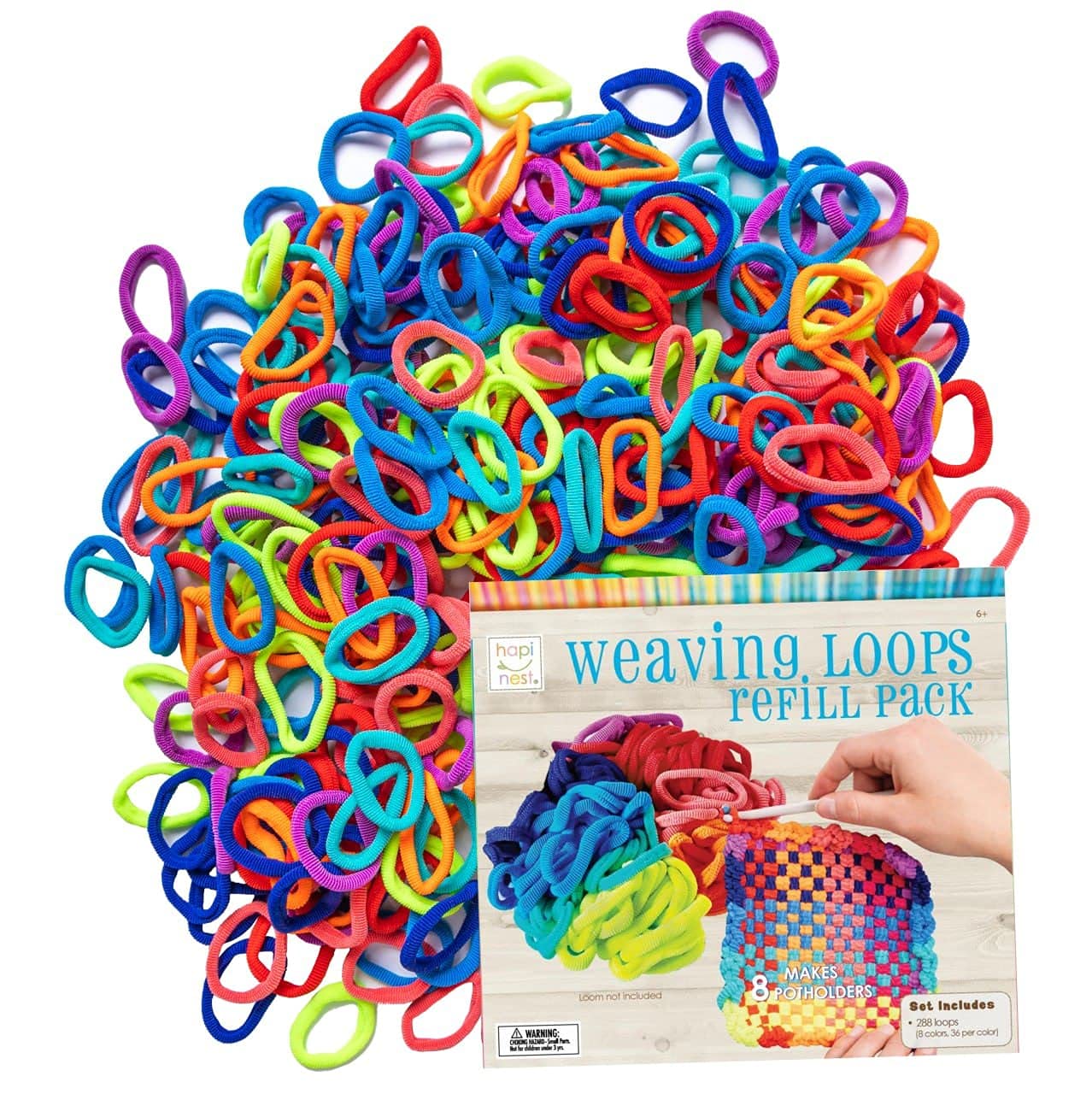 Hapinest Potholder Weaving Loom Refill Loops, 288 Pack, 7"x7", Nylon, Loom Refill