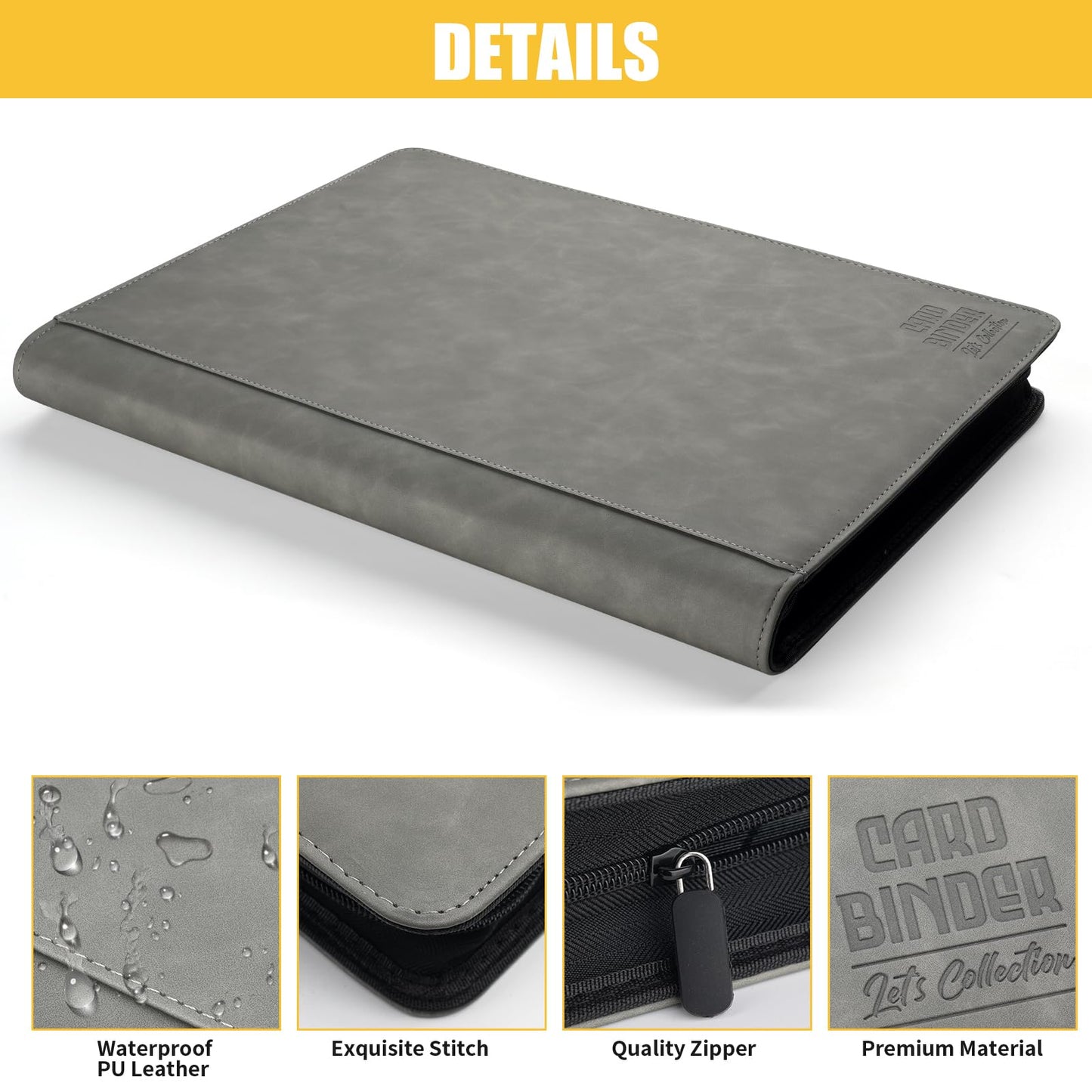 Arkeiliy enhanced Ringless Trading Card Binder - 1024 Capacity  16 Side-Loading Pockets per Page  Archival Quality Protection & Anti-Slip Spine for TCG  MTG  Sports Cards (Gray)