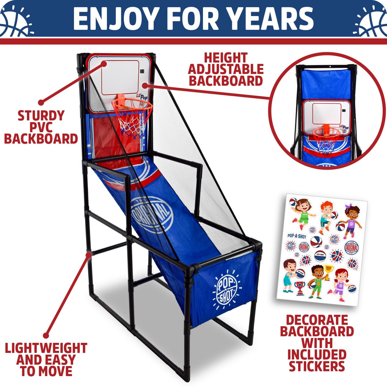 Pop-A-Shot Lil Pop L Arcade Basketball Fun For Kids Age 3-6 L 3 Balls L Electronic Scoreboard, Music, Sound Fx