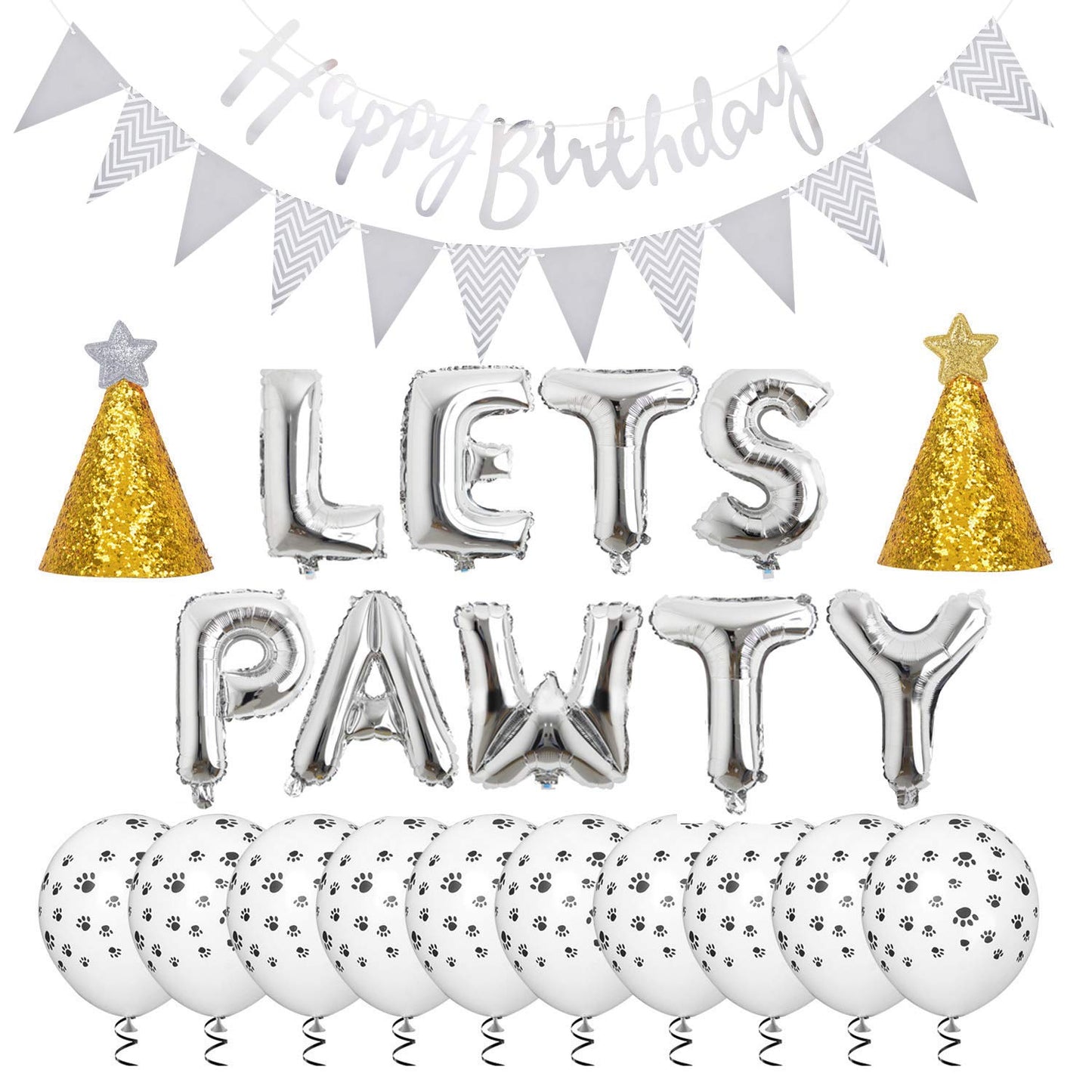 Legendog Dog Birthday Party Supplies Dog Paw Print Balloons Cat Birthday Hat Happy Birthday Banner Foil Balloons Lets Pawty Letters Balloons Decorations