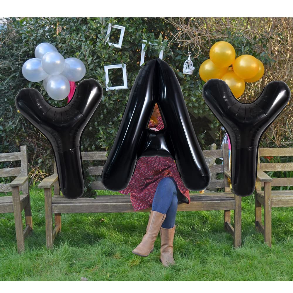 Toniful 40 Inch Large Black A Letter Balloons Jumbo Helium Balloons,Foil Mylar Big Alphabet Balloons For Birthday Party Annivers