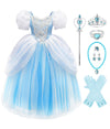 MDYCW Princess Cinderella Halloween Costume with Accessories for Girls, Birthday Party Fairy Dress Up