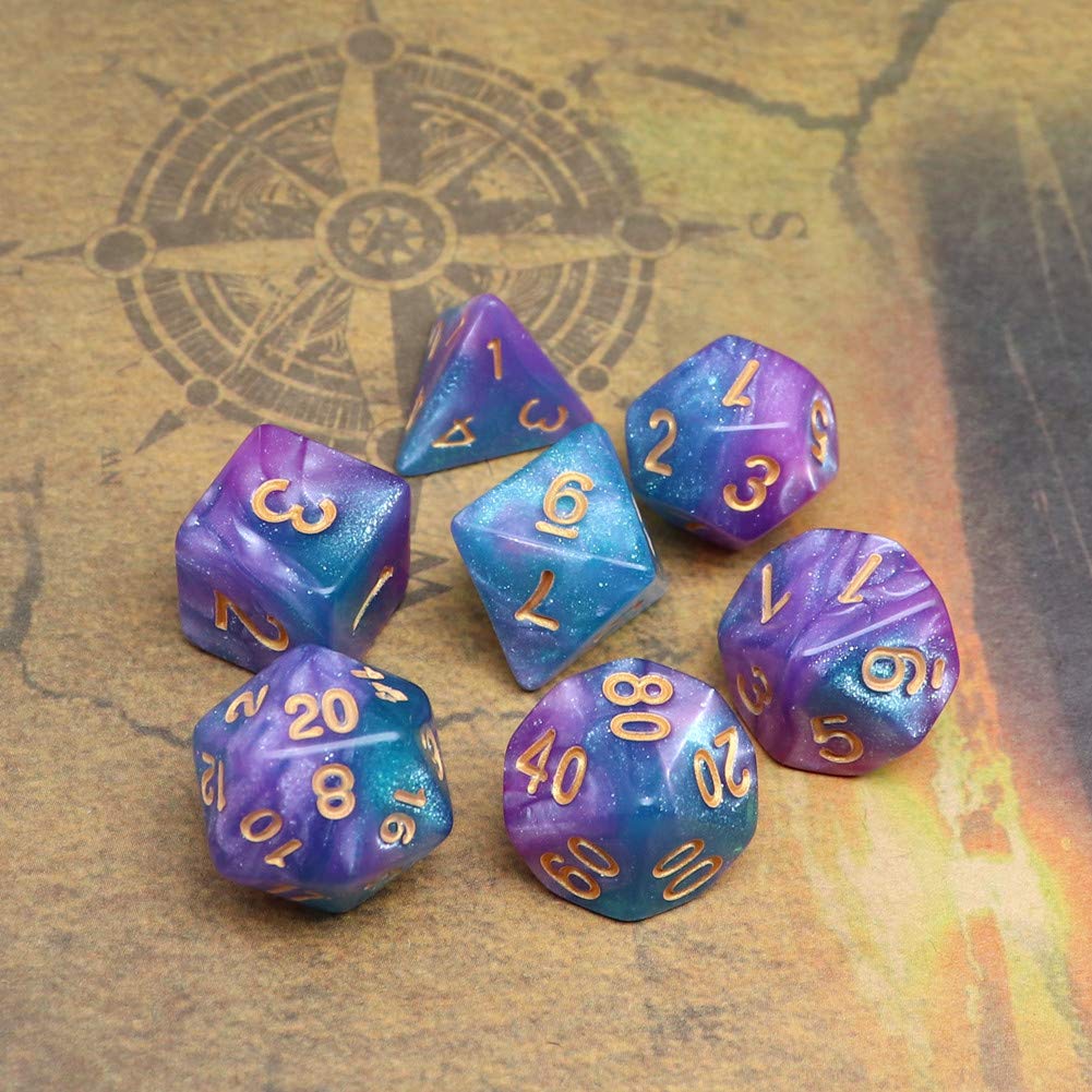 Creebuy Dnd Dice Set Lake Blue & Purple Polyhedral Rpg Dice For Dungeon And Dragons D&D Role Playing Games Table Games Glitter D