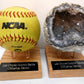 Genuine Huge Softball Sized Crystal Filled Los Choyas Geode Half on Free Custom Oak Stand