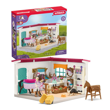 Schleich Horse Club - 67 PC Tack Room Stable Toy Playset with Room, Horse Figurine, 2 Poseable Action Figures and Accessories fo