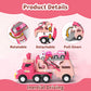 usrela Toddler Girl Truck Toys - 7-in-1 Pink Princess Car Transport Carrier, Friction Power, 13.07"x4.37"x6.46", Ideal for 2-
