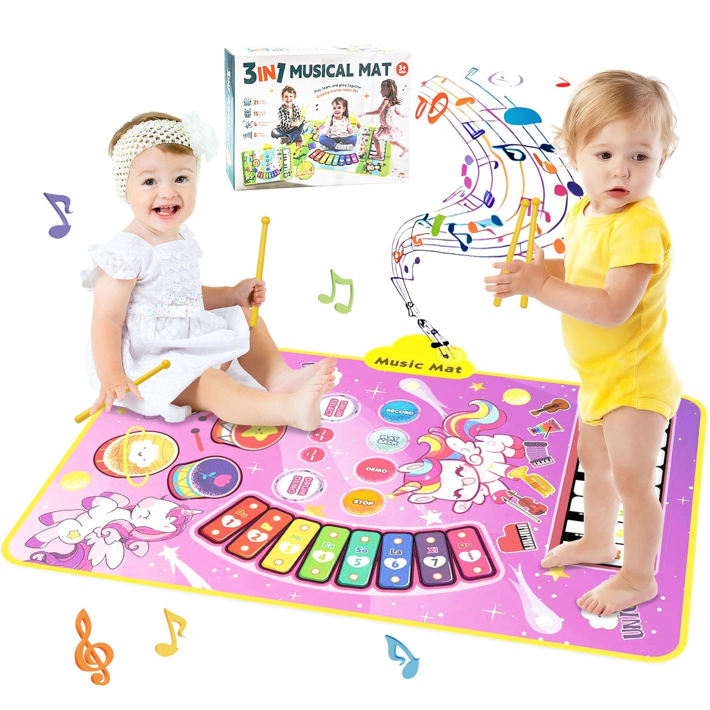 Unicorn Musical Mat For Baby Girls 1 2 3 Years Old, 3 In 1 Music Mat Sensor Toy For Toddler Girls Age 1-3 Floor Play Dance Mat W