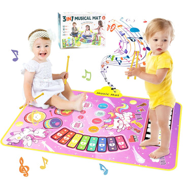 Unicorn Musical Mat For Baby Girls 1 2 3 Years Old, 3 In 1 Music Mat Sensor Toy For Toddler Girls Age 1-3 Floor Play Dance Mat W