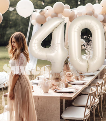 Suwen 40 Inch Large Cream White 40 Balloon Numbers Big Foil Helium Number Balloons 0-9 Jumbo Happy 40Th Mylar Birthday Party Dec