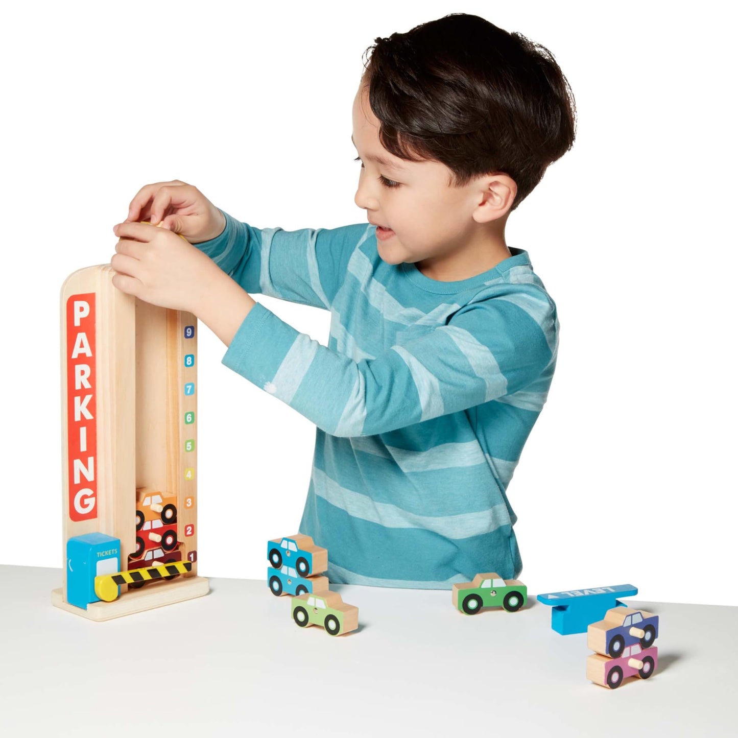 Melissa & Doug Stack & Count Wooden Parking Garage, 10 Cars, Multi-color, 12.25 x 5.25 x 3.0, Model 5182