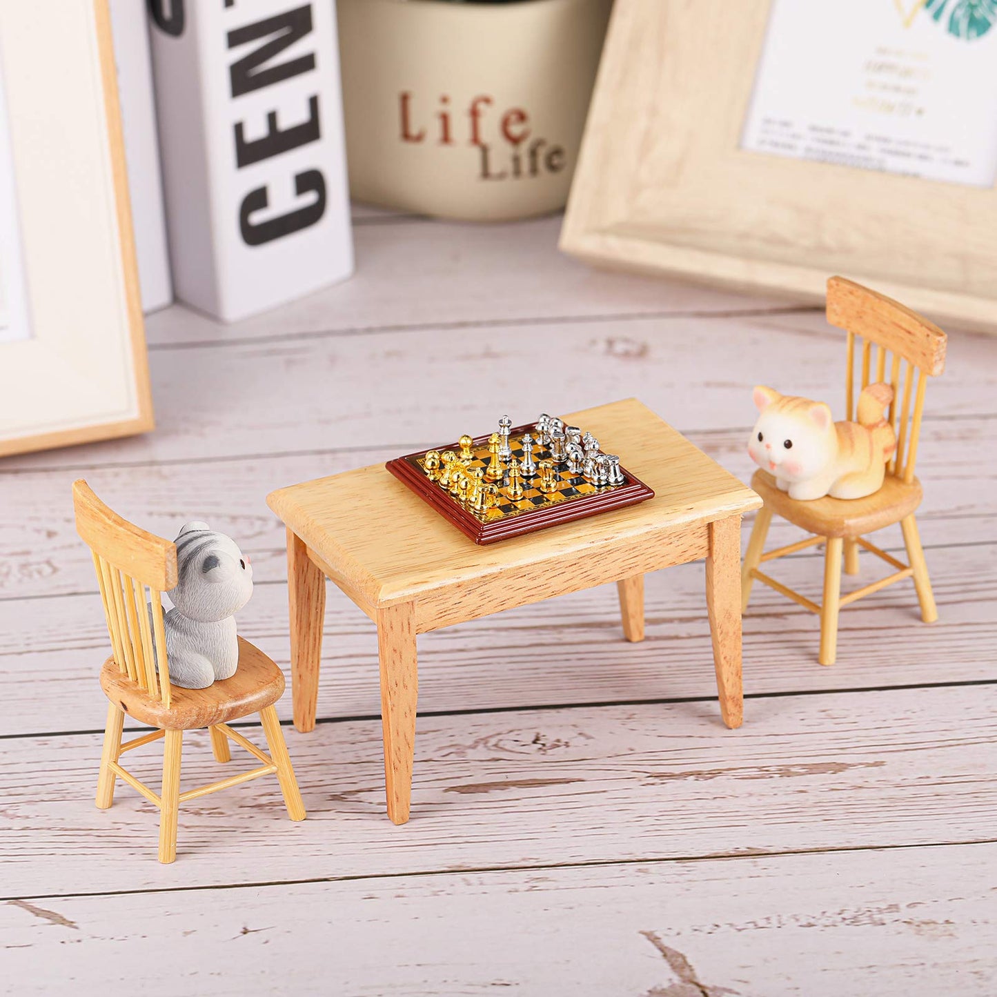 Skylety 1:12 Dollhouse Miniature International Chess Set Mini Chess With Board Miniature Board Games Model Gold And Silver For D