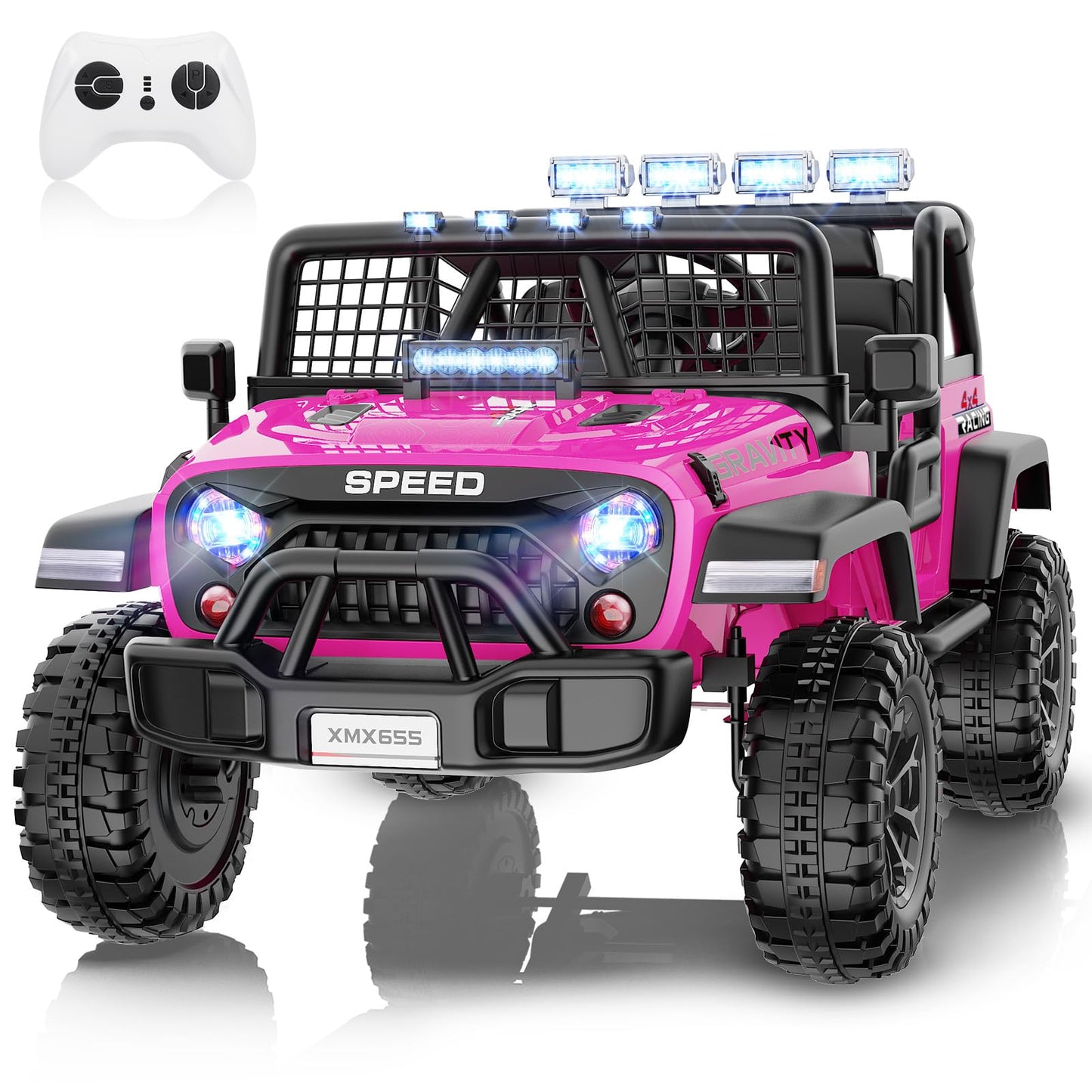 Hikole 24V Ride on Car with Remote Control - Kids 2 Seater XL Electric Car with 20 Wide Seat, LED Lights, Spring Suspension, Blu