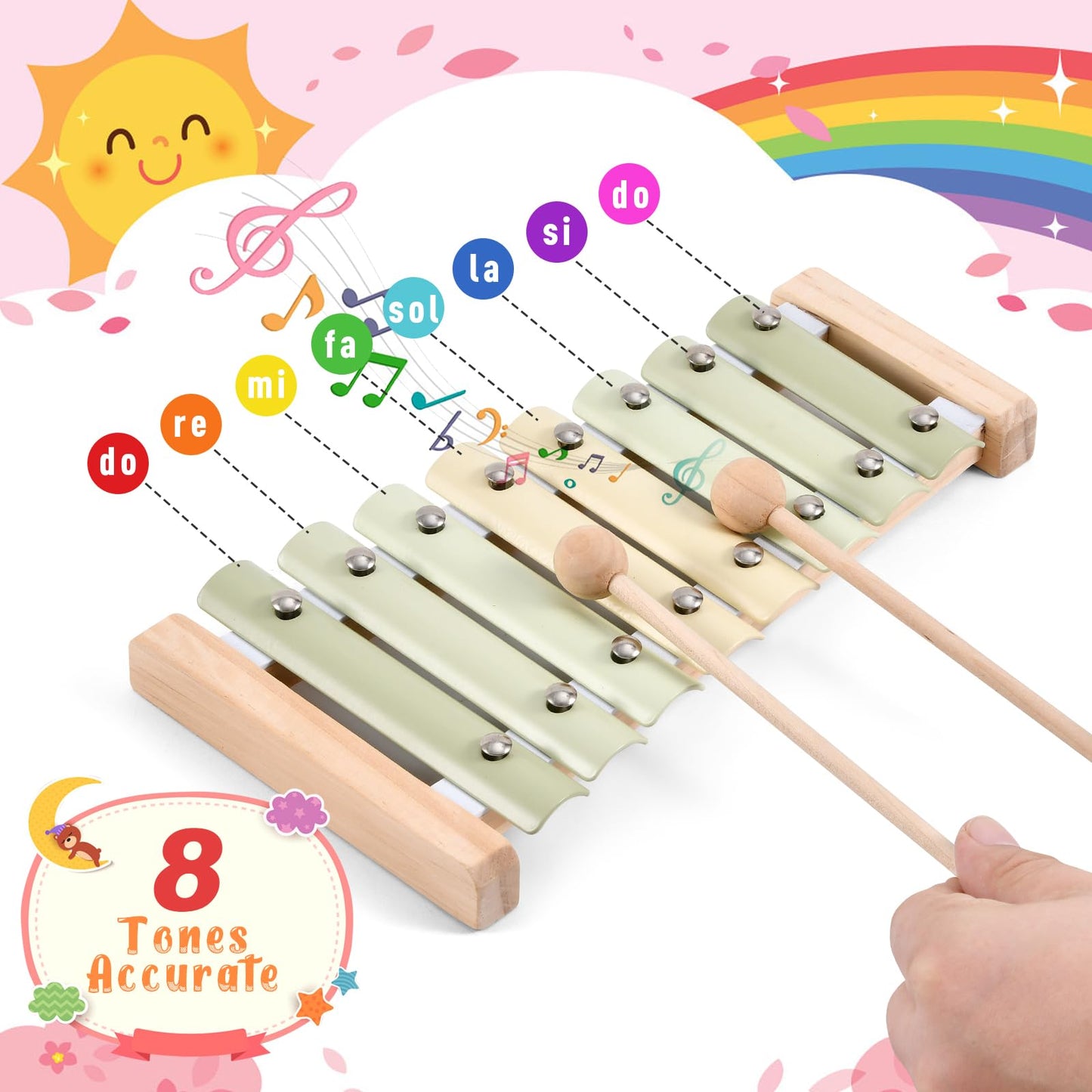 Ehome Xylophone, Musical Instruments Set Neutral Colors Wooden Montessori Toys Percussion Music Modern Boho Xylophone Birthday Gifts For 1 2 3 Year Old Kids Baby Toddlers Boys Girls