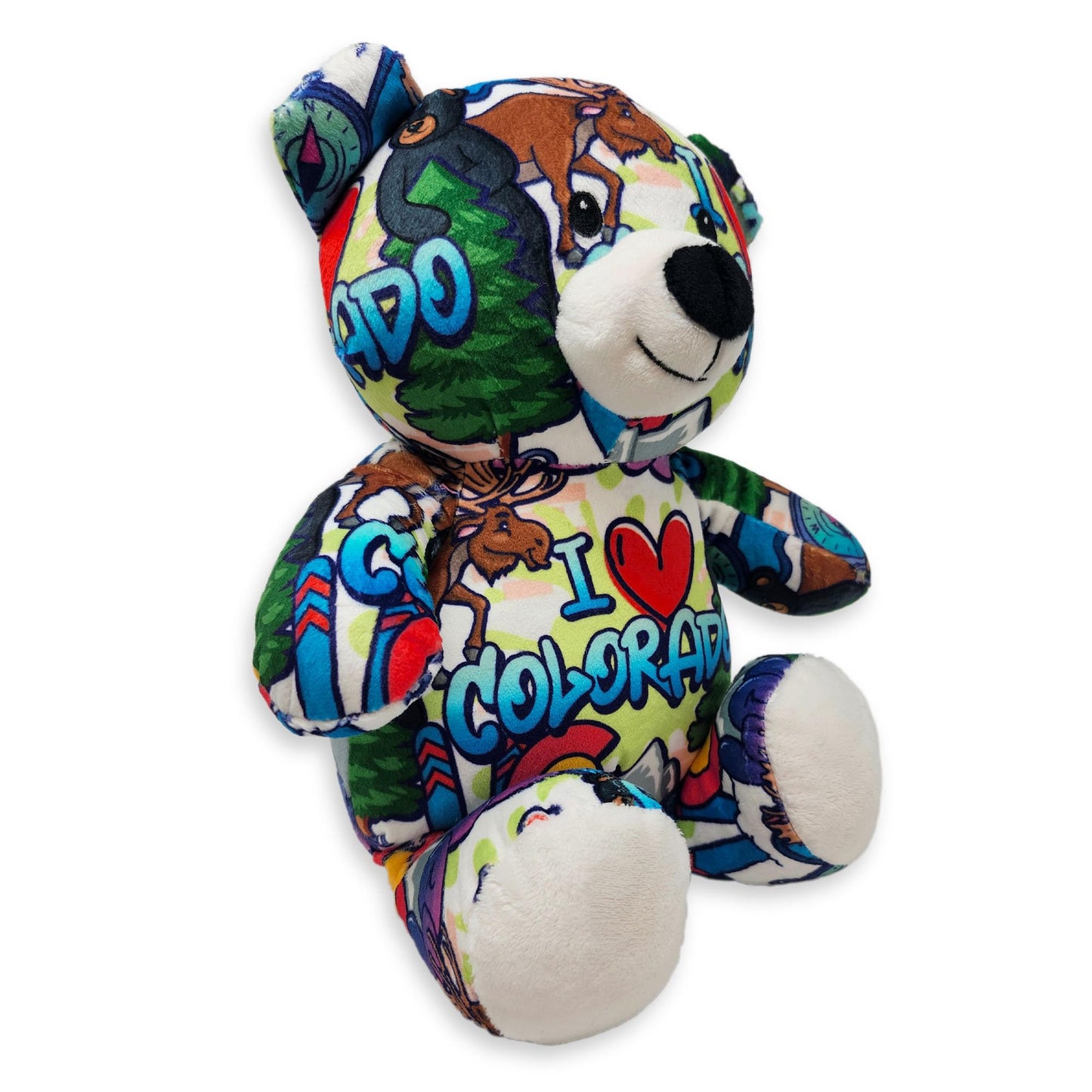 PLUSHOLOGY I Love Colorado Graffiti Teddy Bear Eco Friendly Stuffed Animal; Cuddly Soft Velboa Plush Animal for Kids 3 Years Old to mature-themeds; Child-Safe Embroidered Face Details (10 Tall When Seated)