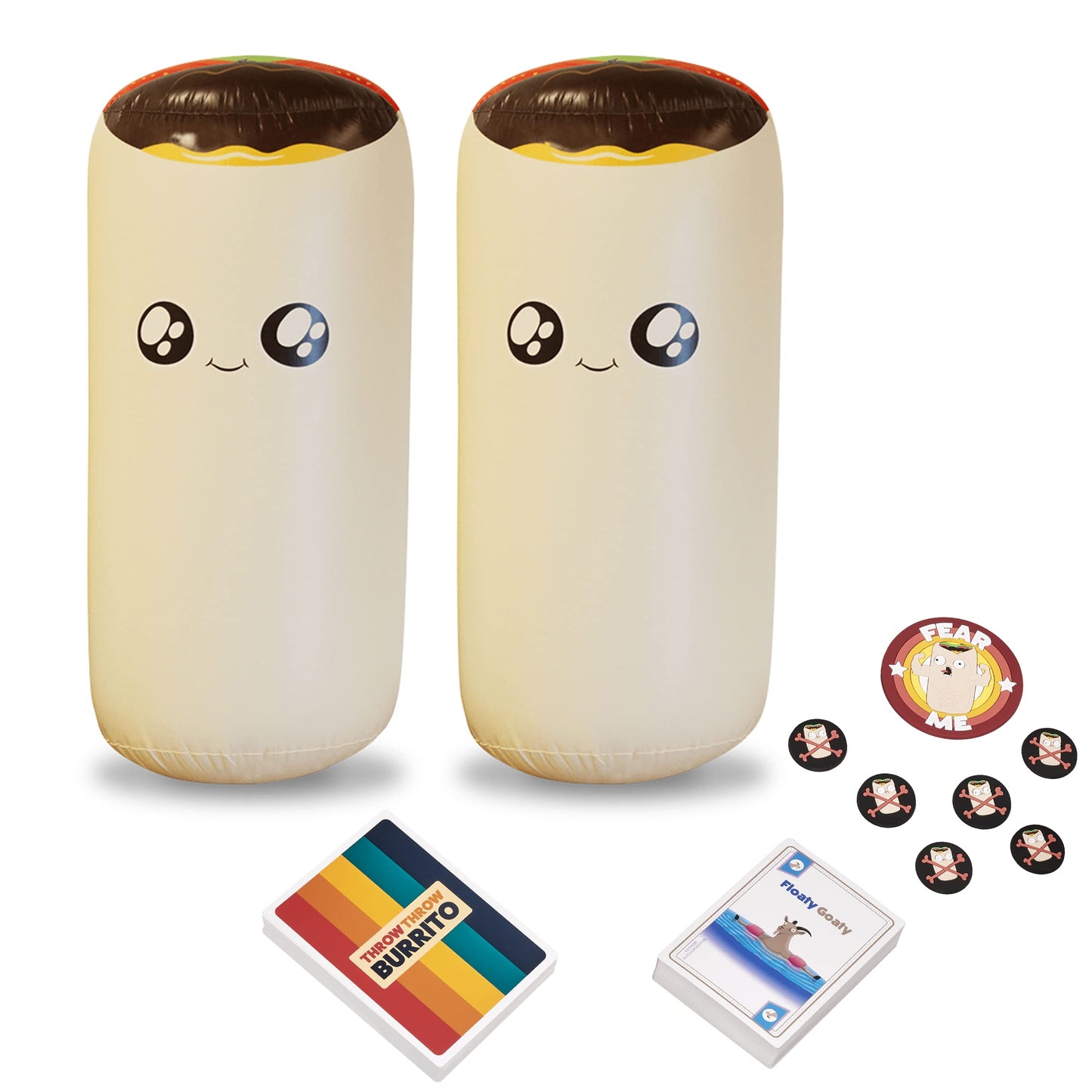 Exploding Kittens Throw Throw Burrito Extreme Outdoor Edition - Family Dodgeball Card Game with 120 Cards & 2 Inflatable Burritos, Multi Color