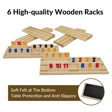 Uvcany Rummy Cube 6 Player Edition With 6 Wooden Racks/Trays, 160 Rummy Cube Game Set With Portable Case, Rummy Tiles Travel Set With 6 Tiles Holders For Family Classic Board Games