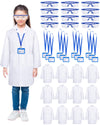 Xtinmee Kids Lab Coat Set - 12 Sets, 36 Pcs, Small, White & Blue, Includes Goggles & ID Card, Perfect for Halloween Dress-Up