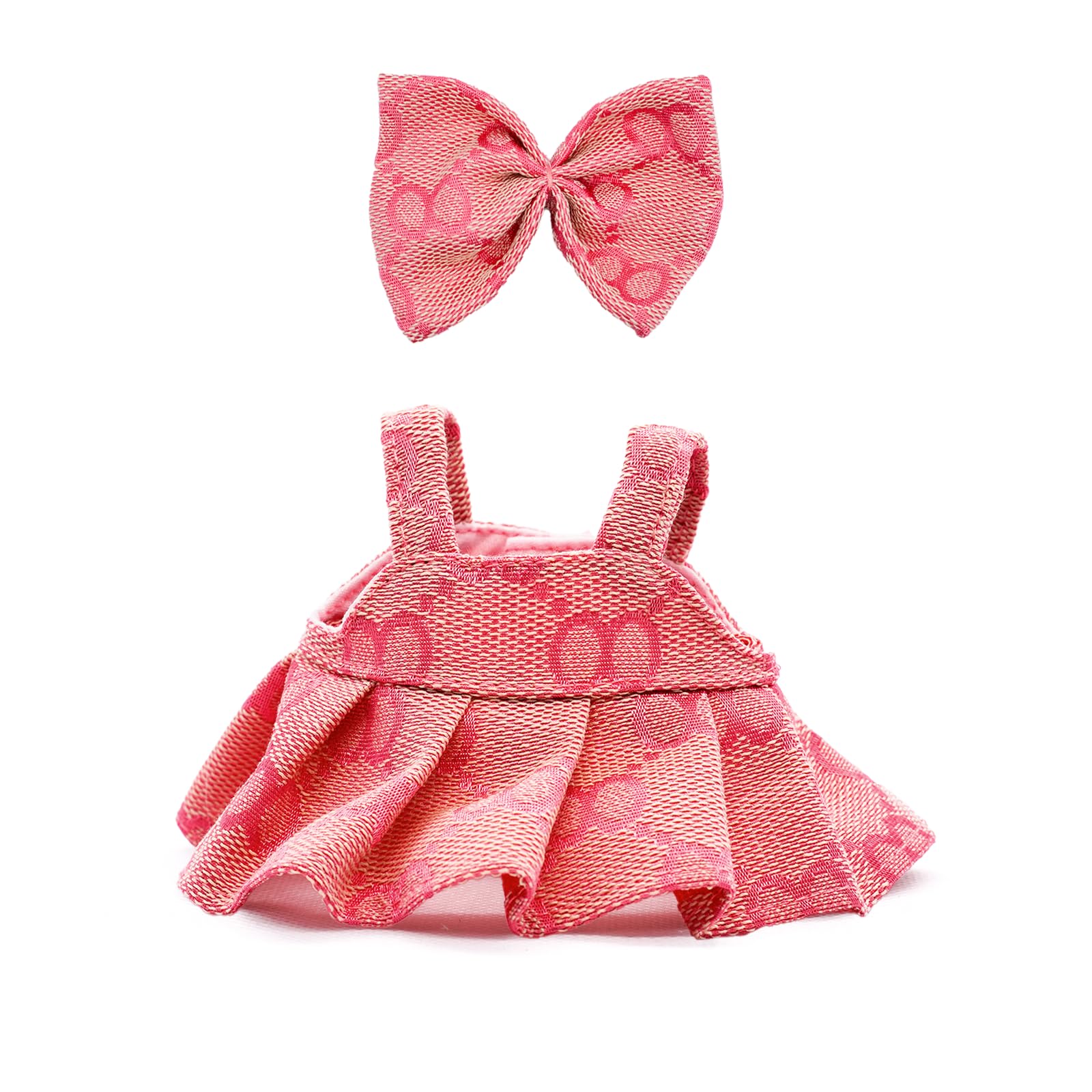LYBHYQTII Doll Clothes for 17cm Dolls  enhanced Dolls Accessories 2 Piece Set Including Chic Grid Spaghetti-Strap Dress and Bow  High-End Fashion Outfit for Play & Display - Pink