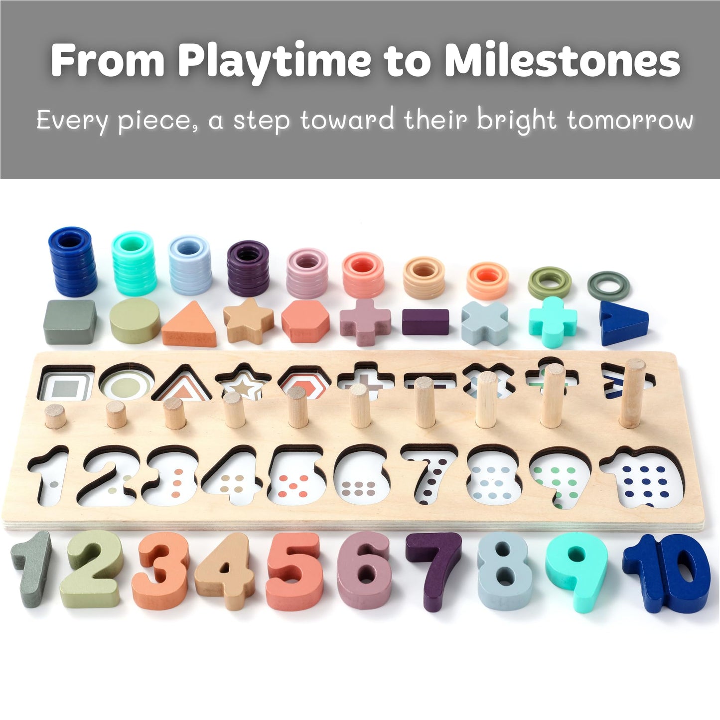 Bekilole Wooden Montessori Toys For Kids Number Puzzles Sorter Counting Shape Stacking Preschool Toys For Boy Girl Toddler Learn