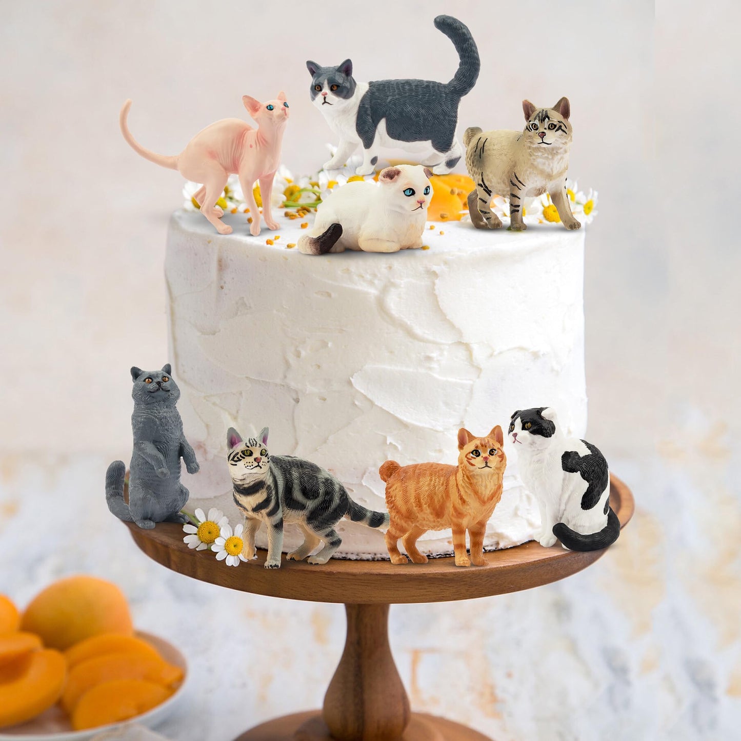 EYSCOTA 12PCS Cat Figurines - Realistic Plastic Kitten Toys, Colorful Cake Toppers for Kids & Children, Model CAT-001