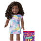 American Girl Truly Me 18-Inch Doll 106 With Brown Eyes, Curly Black-Brown Hair, Very Deep Skin With Neutral Undertones, Tie Dye T-Shirt Dress