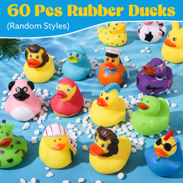 60 Pcs Rubber Ducks Assorted Plastic Rubber Ducks For Christmas Ducks Ducking, Bath Toys, Ducks Party Favors, Beach Pool Activit