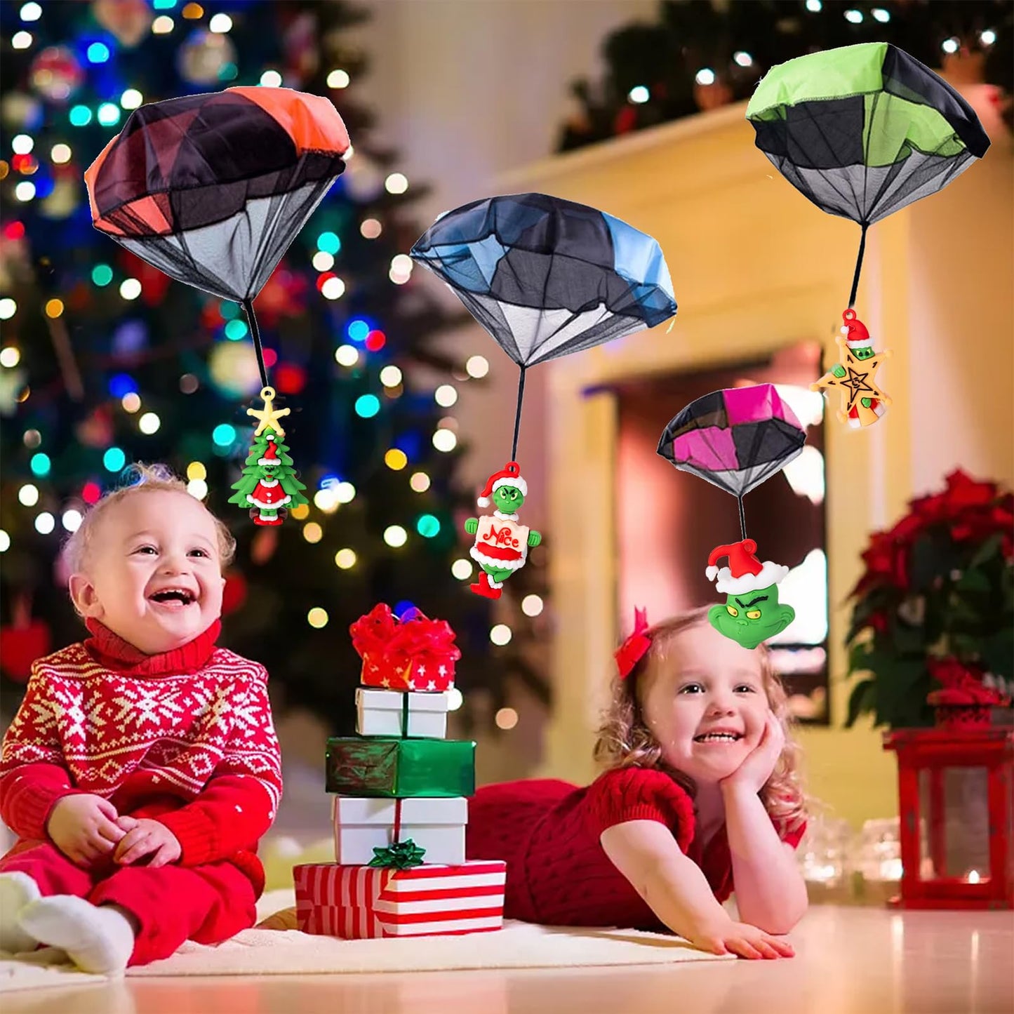 Rdogeia 12Pcs Christmas Parachute Toys,Christmas Toys For Kids Girls Boys,Christmas Stocking Stuffers 2024,Tangle Free Outdoor F