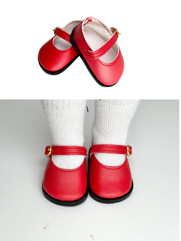 14.5'' American Doll Shoes- Mary Jane Black,Red,White,Pink- Shiny Shoe (Red)
