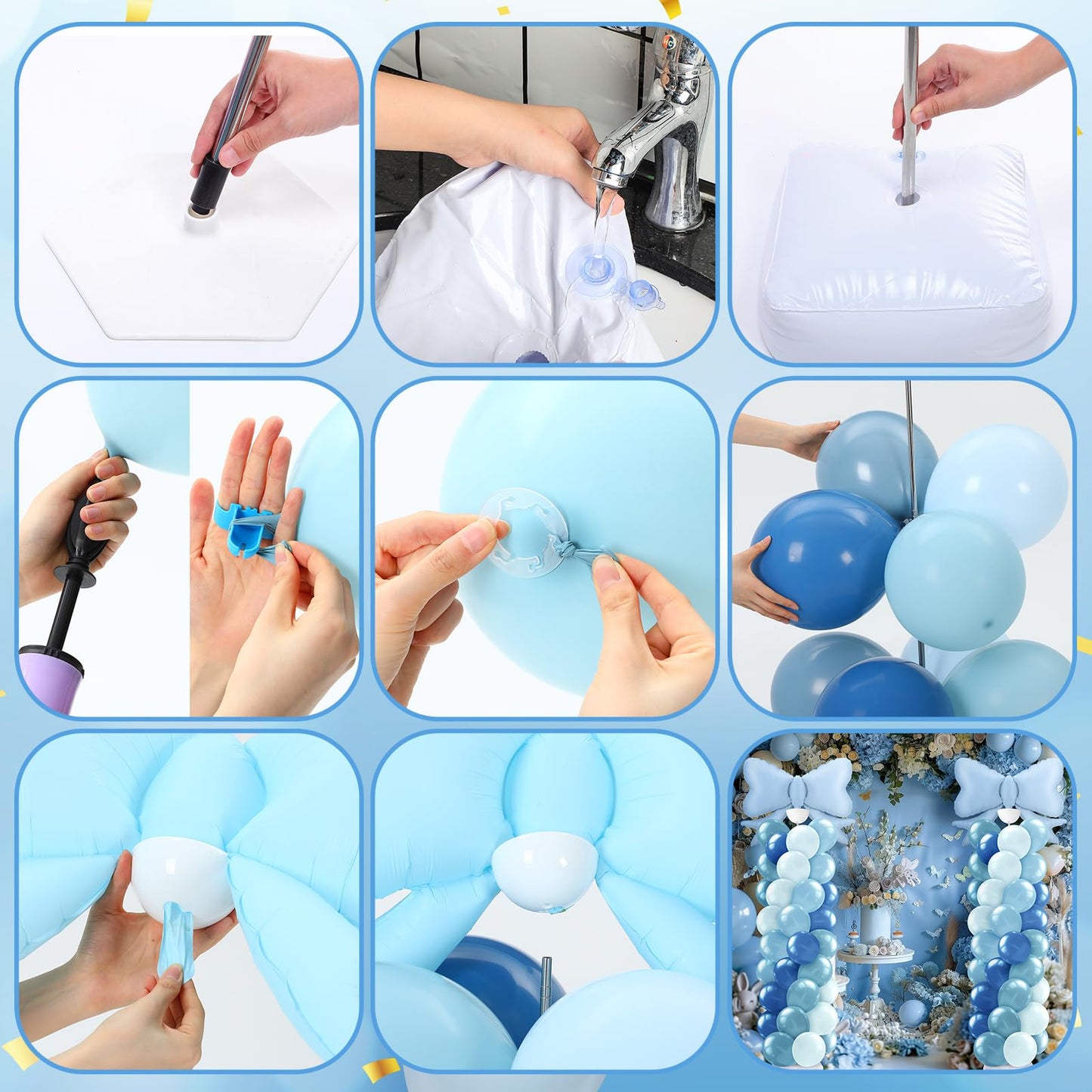 Kasyat Balloon Column Stand Kit - Dusty Blue Bow Decor for Baby Showers, Birthdays, Weddings - AU-Kasyat-1735