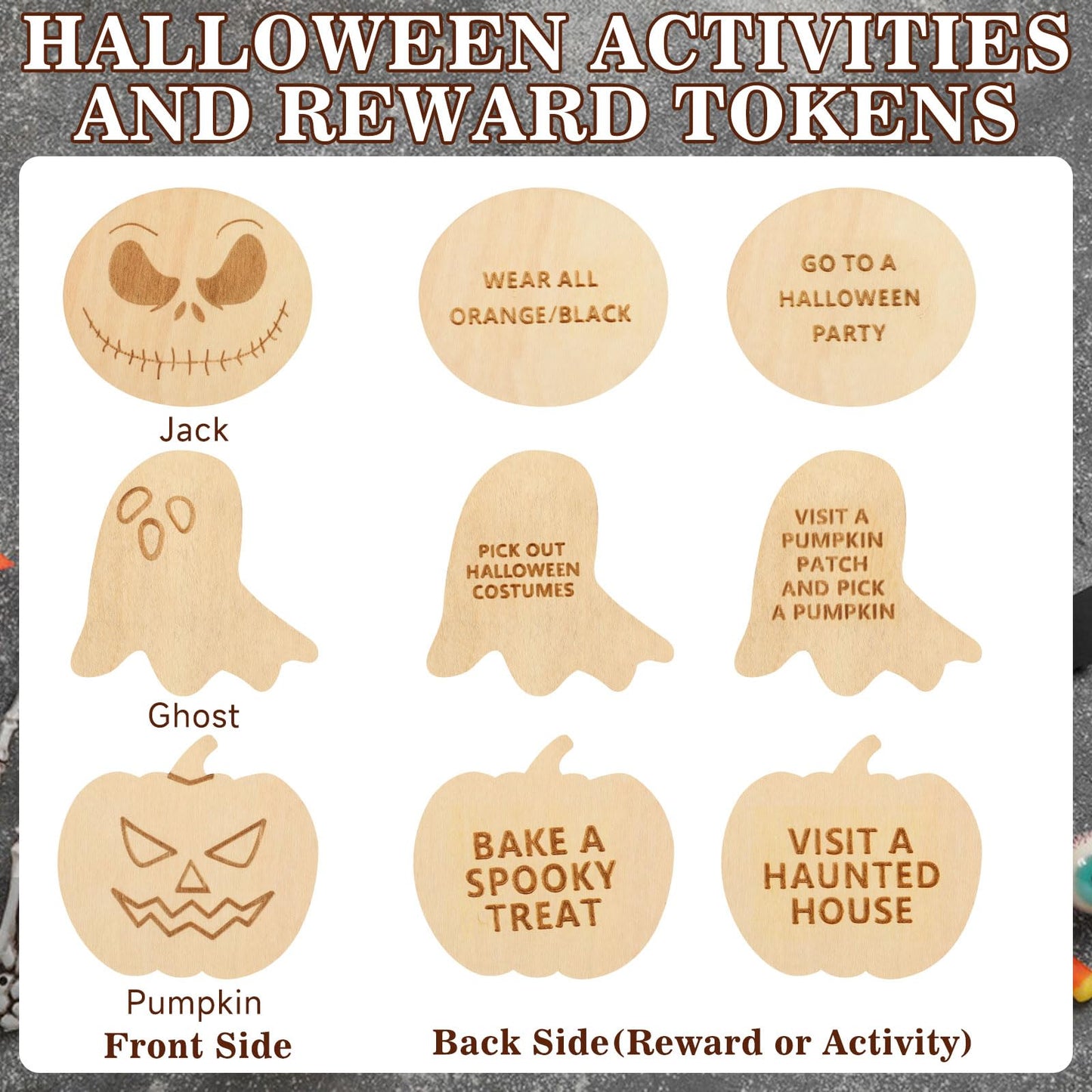 Cypherx Halloween Wood Crafts For Kids, Halloween Treasure Hunt Tokens For Kids, Halloween Activity And Reward Wood Tokens, Diy