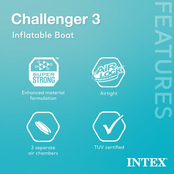 Intex 68370EP Challenger 3 Inflatable Boat Set: Includes Deluxe 48in Boat Oars and High-Output Pump - Triple Air Chambers - Weld