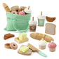 17 PCS Wooden Bakery Toy Food Playset for Kids, Pretend Picnic Play Food for Toddlers 3+, Play Kitchen Accessories with Shopping