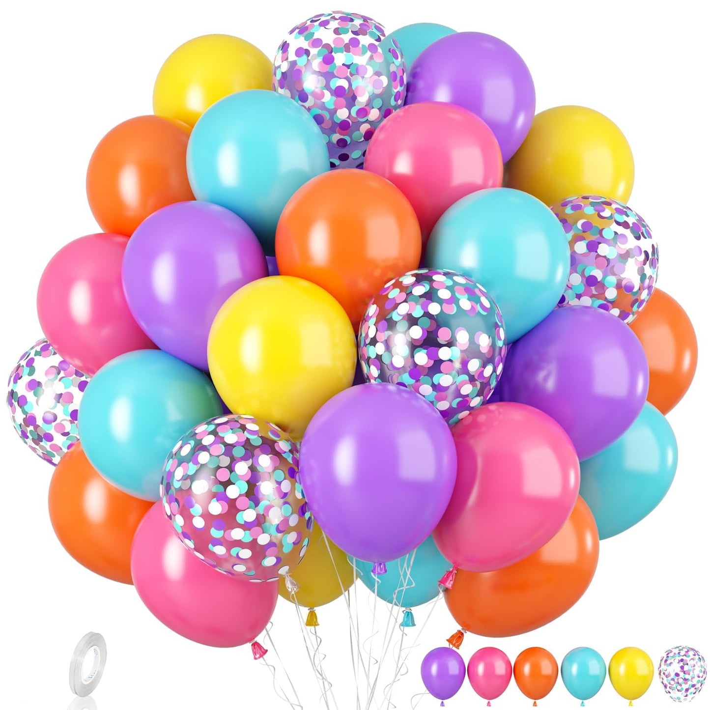 Pink And Purple Teal Balloons, Pink Purple Yellow Balloons, Purple Teal Confetti Balloons Purple Blue Yellow Latex Balloons For