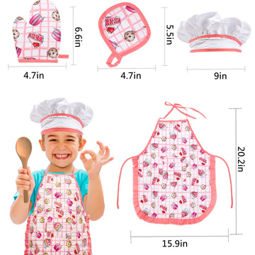 GIFTRRTOY Real Kids Cooking and Baking Set - 24 Pcs Kids Chef Role Play Costume Set Includes Cake Apron, Chef Hat, Cooking Mitt,