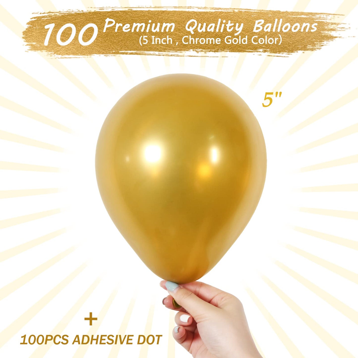 Metallic Gold Balloons 5 Inch 100 Pack, Jogams Gold Chrome Balloons For Birthday Party Wedding Baby Shower Festival Anniversary