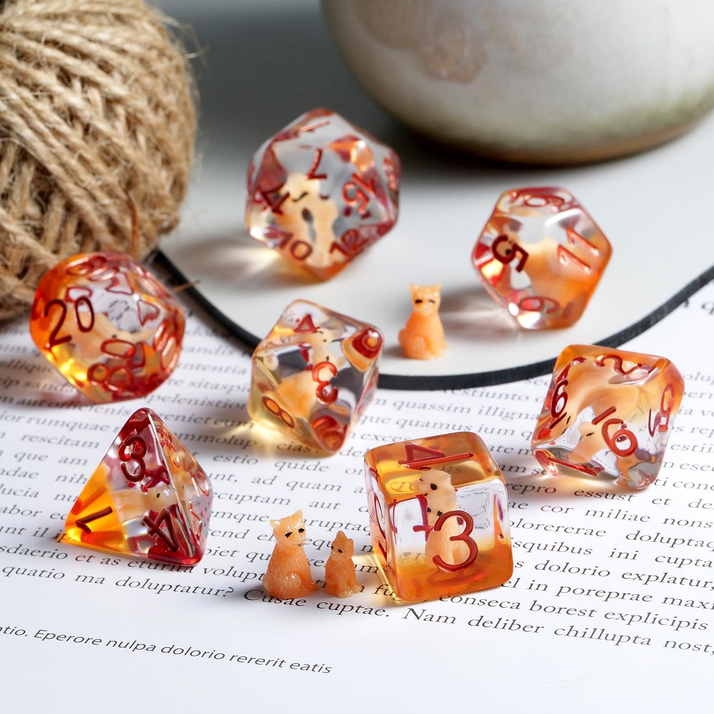 Cat Dice DND, DNDND 7PCS Resin D&D Dice with Velvet Bag for Dungeons and Dragons Role Playing Games and Tabletop Game (Fox)