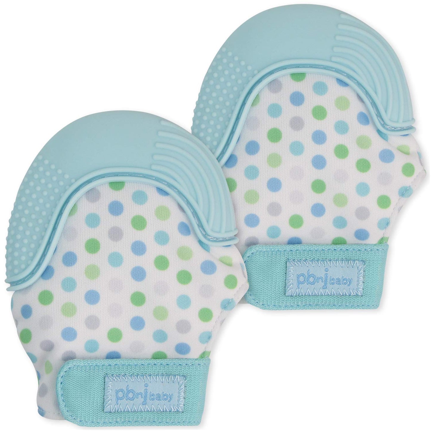 Pbnj Baby Silicone Infant Teething Mitten Teether Glove Mitt Toy - Blue Dot 2Pk