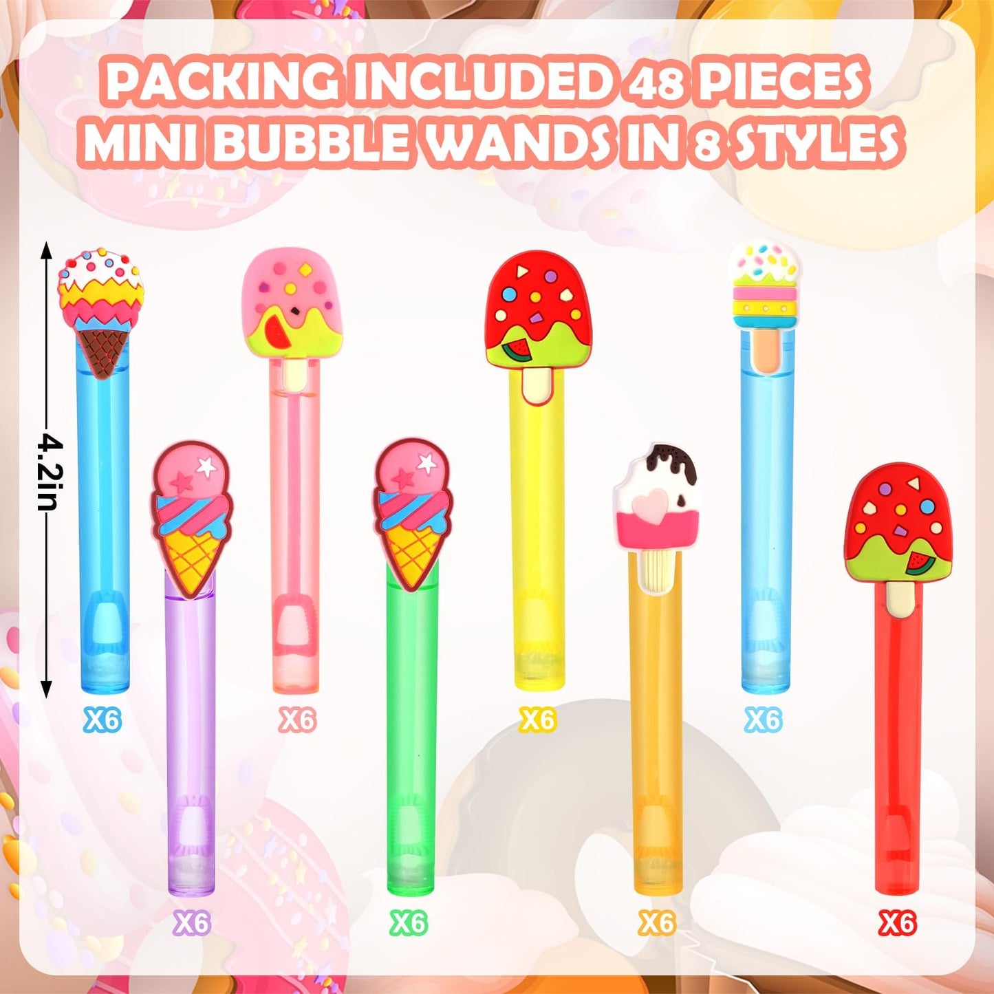 48 Pieces Mini Ice Cream Bubbles Wands Ice Cream Theme Party Favors Party Supplies Decorations For Kids Adults Goodie Bag Filler