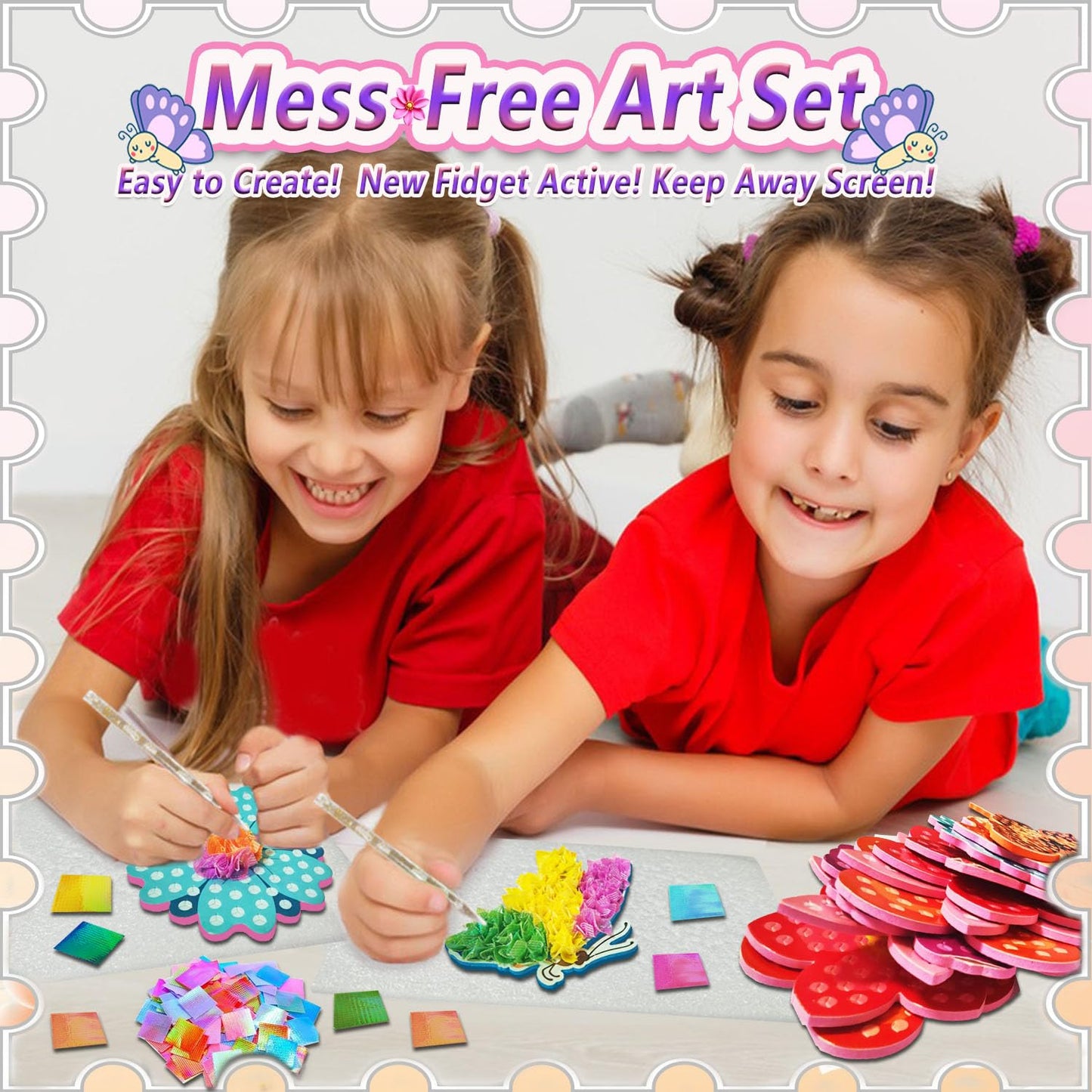 JRD&BS WINL Poke in Fun Art Kit for Kids Ages 3 up, Flower Bouquet Creative Decor Mess Free Art Set for Children Fun Activity Gi