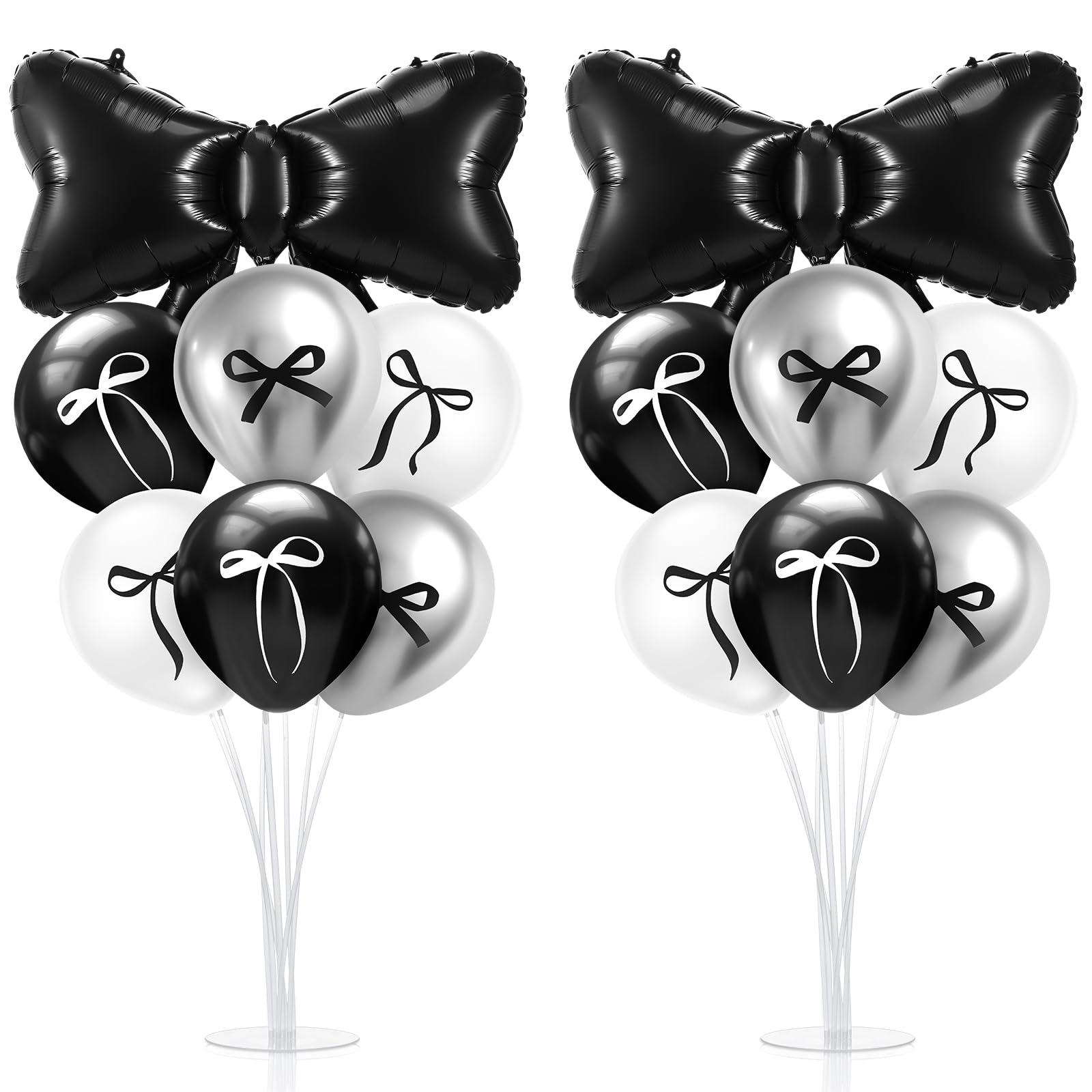 Kasyat 2 Sets Black Bow Birthday Party Decorations Black Bow Balloon Centerpieces for Tables Coquette Birthday Black and White B