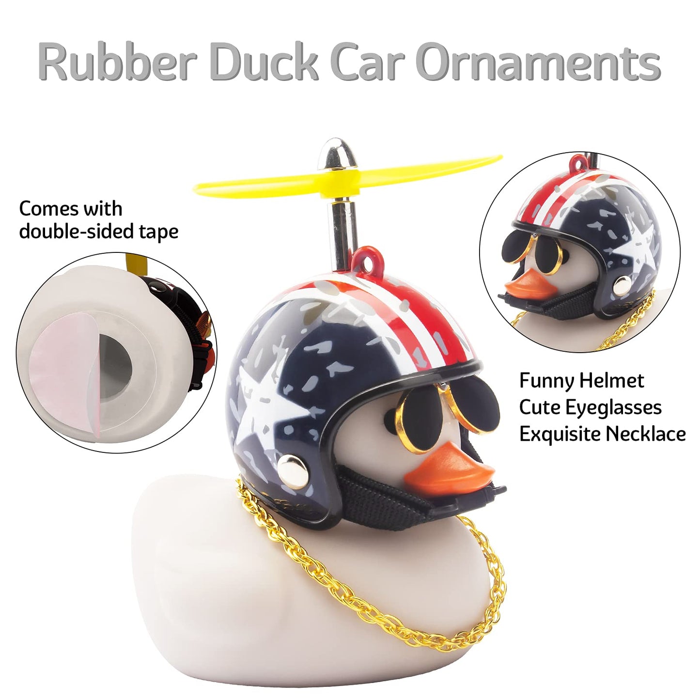 Wonuu Rubber Duck Toy Car Decoration Ornaments - Grey Duck Car Dashboard Decorations with Cool Glasses and Propeller Helmet