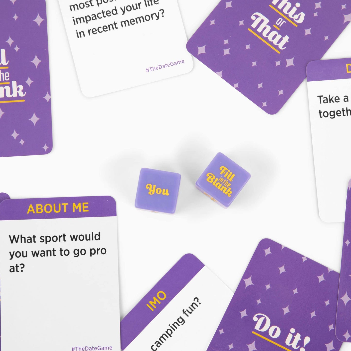 DSS Games Date Game for Couples - Fun Flirty Questions - Small Cardstock - Purple Yellow - Model DATEv1