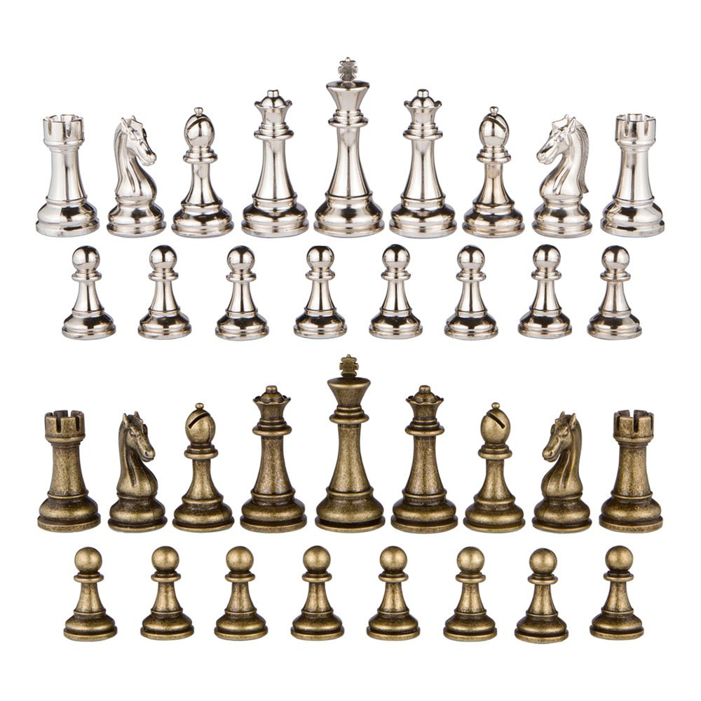 Best Chess Set Neptune Metal Chess Pieces - 3.5" King, Silver & Bronze, Extra Queens, Pieces Only