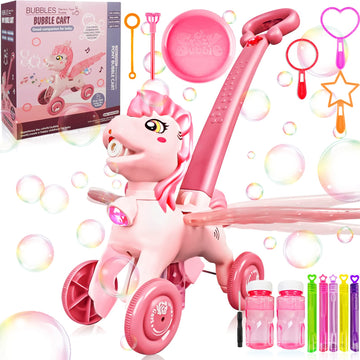 Pink Bubble Machine Blower Maker Lawn Mower Walking Toy Christmas Basket Stuffers Outdoor Summer Girls Kids Toddler 1St Birthday Best Gift For 1 2 3 Year Old Unique Cute Valentines Day Unicorn Gifts