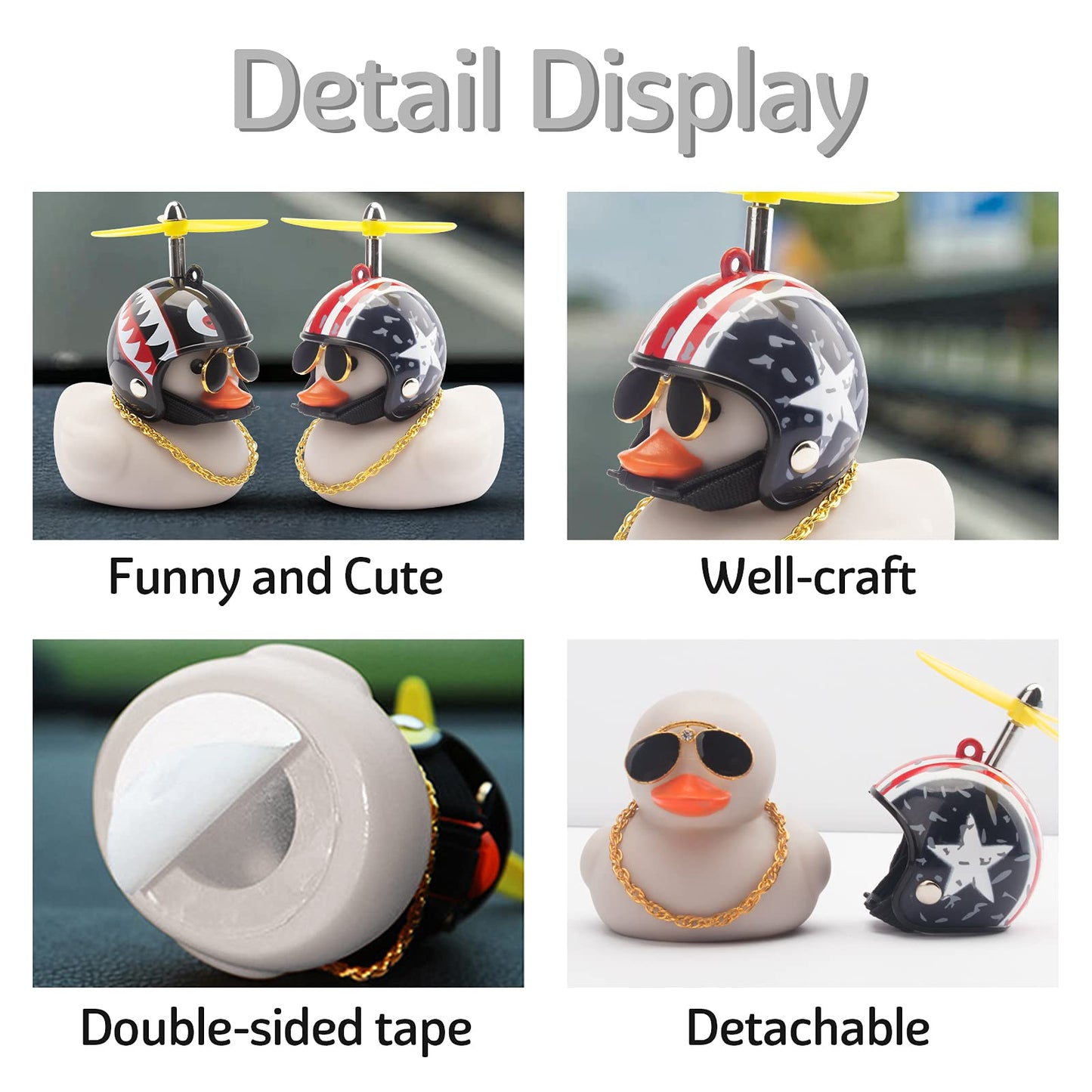 Wonuu Rubber Duck Toy Car Decoration Ornaments - Grey Duck Car Dashboard Decorations with Cool Glasses and Propeller Helmet