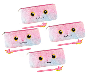 Kobbet Unicorn Fur Pencil Pouch For Girls,Unicorn Case Theme Return Gift In Bulk Party Favor Travel With Pen Girls Set Pack Of 4